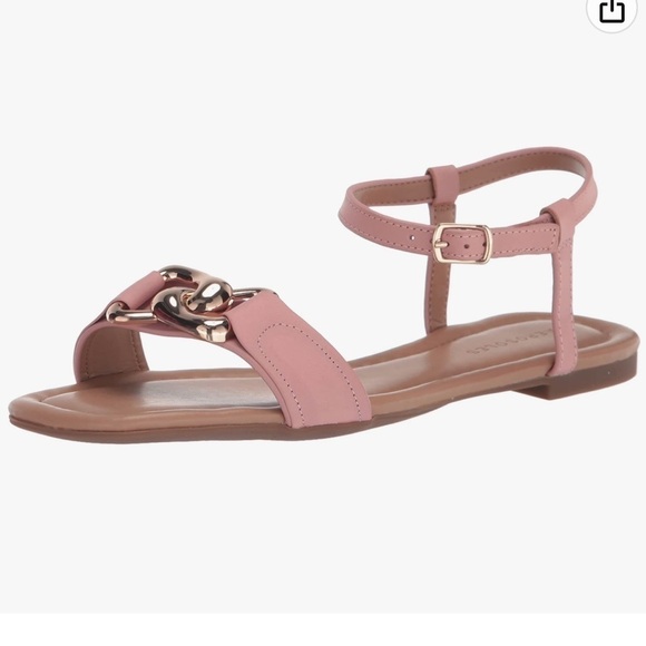 Aerosoles YOYÓ pink leather flat sandals Sz 10 gold tone chain link detailing - Picture 2 of 12